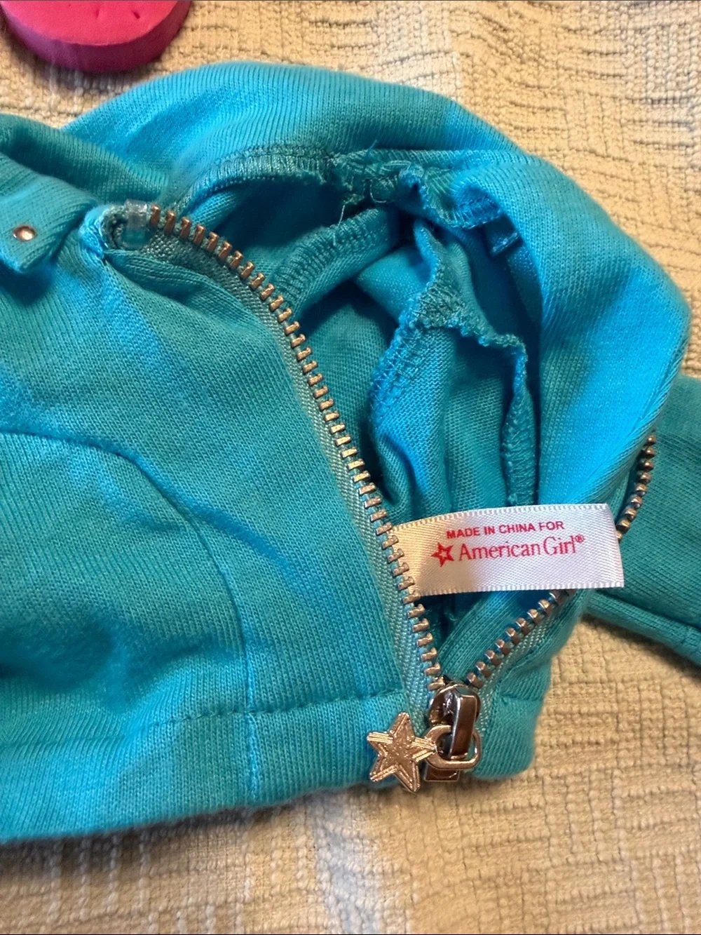 American Girl Turquoise Cropped Jacket with Floral Peplum Dress and Pink Sandals